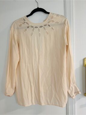YL by Yair Cream Long-Sleeve Blouse with Embroidered Cutouts